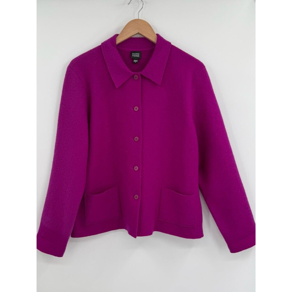 Eileen Fisher 100% Boiled Wool Button Front Jacket | Fuchsia | Medium